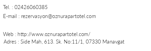 znur Apart Otel telefon numaralar, faks, e-mail, posta adresi ve iletiim bilgileri